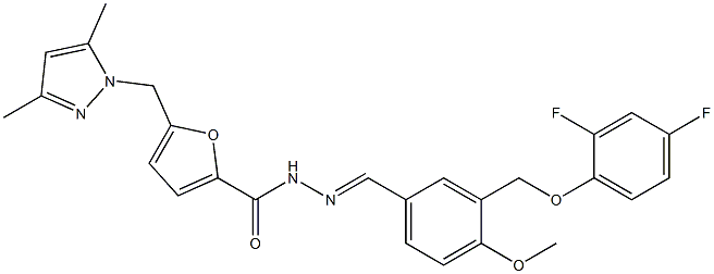 N'-{3-[(2,4-difluorophenoxy)methyl]-4-methoxybenzylidene}-5-[(3,5-dimethyl-1H-pyrazol-1-yl)methyl]-2-furohydrazide 结构式