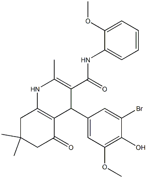 4-(3-bromo-4-hydroxy-5-methoxyphenyl)-N-(2-methoxyphenyl)-2,7,7-trimethyl-5-oxo-1,4,5,6,7,8-hexahydro-3-quinolinecarboxamide 结构式