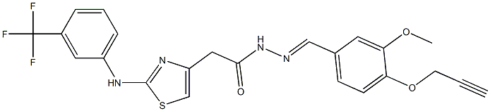 N'-[3-methoxy-4-(2-propynyloxy)benzylidene]-2-{2-[3-(trifluoromethyl)anilino]-1,3-thiazol-4-yl}acetohydrazide 结构式