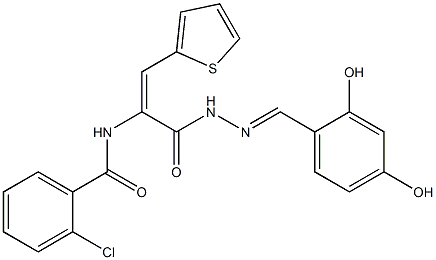 2-chloro-N-[1-{[2-(2,4-dihydroxybenzylidene)hydrazino]carbonyl}-2-(2-thienyl)vinyl]benzamide 结构式