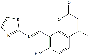 7-hydroxy-4-methyl-8-[(1,3-thiazol-2-ylimino)methyl]-2H-chromen-2-one 结构式