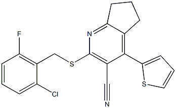 2-[(2-chloro-6-fluorobenzyl)sulfanyl]-4-(2-thienyl)-6,7-dihydro-5H-cyclopenta[b]pyridine-3-carbonitrile 结构式