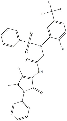 2-[2-chloro(phenylsulfonyl)-5-(trifluoromethyl)anilino]-N-(1,5-dimethyl-3-oxo-2-phenyl-2,3-dihydro-1H-pyrazol-4-yl)acetamide 结构式