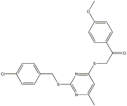 2-({2-[(4-chlorobenzyl)sulfanyl]-6-methyl-4-pyrimidinyl}sulfanyl)-1-(4-methoxyphenyl)ethanone 结构式