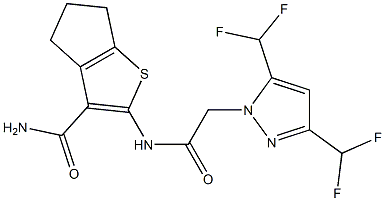 2-({[3,5-bis(difluoromethyl)-1H-pyrazol-1-yl]acetyl}amino)-5,6-dihydro-4H-cyclopenta[b]thiophene-3-carboxamide 结构式