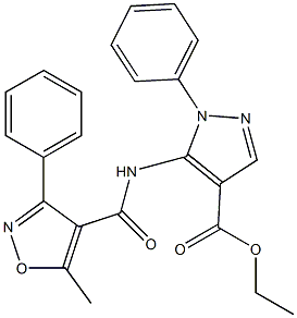 ethyl 5-{[(5-methyl-3-phenyl-4-isoxazolyl)carbonyl]amino}-1-phenyl-1H-pyrazole-4-carboxylate 结构式