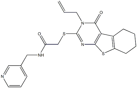 2-[(3-allyl-4-oxo-3,4,5,6,7,8-hexahydro[1]benzothieno[2,3-d]pyrimidin-2-yl)sulfanyl]-N-(3-pyridinylmethyl)acetamide 结构式