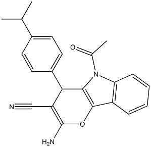 5-acetyl-2-amino-4-(4-isopropylphenyl)-4,5-dihydropyrano[3,2-b]indole-3-carbonitrile 结构式