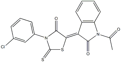 1-acetyl-3-[3-(3-chlorophenyl)-4-oxo-2-thioxo-1,3-thiazolidin-5-ylidene]-1,3-dihydro-2H-indol-2-one 结构式