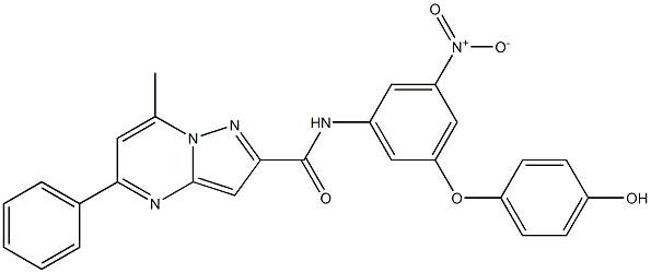 N-[3-nitro-5-(4-hydroxyphenoxy)phenyl]-7-methyl-5-phenylpyrazolo[1,5-a]pyrimidine-2-carboxamide 结构式