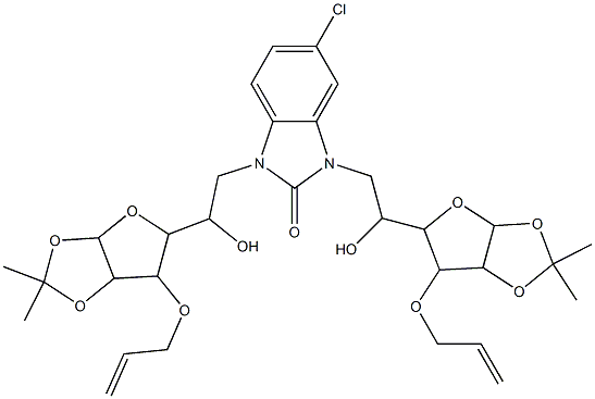 1,3-bis{2-[6-(allyloxy)-2,2-dimethyltetrahydrofuro[2,3-d][1,3]dioxol-5-yl]-2-hydroxyethyl}-5-chloro-1,3-dihydro-2H-benzimidazol-2-one 结构式