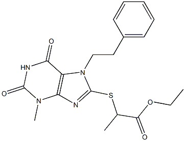 ethyl 2-{[3-methyl-2,6-dioxo-7-(2-phenylethyl)-2,3,6,7-tetrahydro-1H-purin-8-yl]sulfanyl}propanoate 结构式