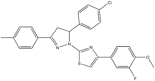 4-{2-[5-(4-chlorophenyl)-3-(4-methylphenyl)-4,5-dihydro-1H-pyrazol-1-yl]-1,3-thiazol-4-yl}-2-fluorophenyl methyl ether 结构式