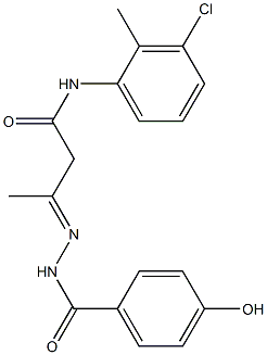 N-(3-chloro-2-methylphenyl)-3-[(4-hydroxybenzoyl)hydrazono]butanamide 结构式