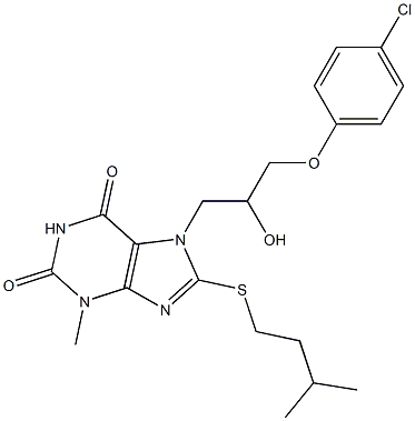 7-[3-(4-chlorophenoxy)-2-hydroxypropyl]-8-(isopentylsulfanyl)-3-methyl-3,7-dihydro-1H-purine-2,6-dione 结构式