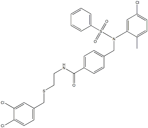4-{[5-chloro-2-methyl(phenylsulfonyl)anilino]methyl}-N-{2-[(3,4-dichlorobenzyl)sulfanyl]ethyl}benzamide 结构式