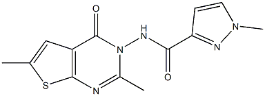 N-(2,6-dimethyl-4-oxothieno[2,3-d]pyrimidin-3(4H)-yl)-1-methyl-1H-pyrazole-3-carboxamide 结构式