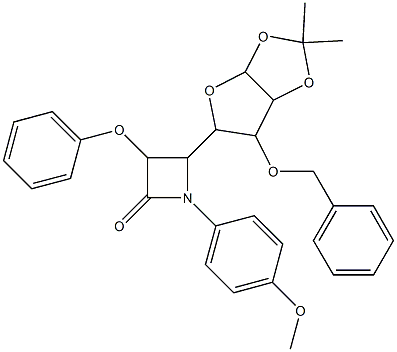 4-[6-(benzyloxy)-2,2-dimethyltetrahydrofuro[2,3-d][1,3]dioxol-5-yl]-1-(4-methoxyphenyl)-3-phenoxy-2-azetidinone 结构式