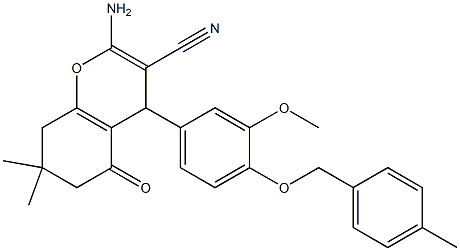 2-amino-4-{3-methoxy-4-[(4-methylbenzyl)oxy]phenyl}-7,7-dimethyl-5-oxo-5,6,7,8-tetrahydro-4H-chromene-3-carbonitrile 结构式