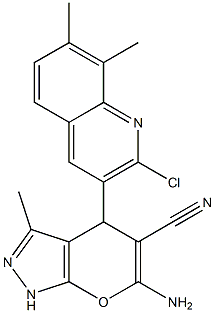 6-amino-4-(2-chloro-7,8-dimethyl-3-quinolinyl)-3-methyl-1,4-dihydropyrano[2,3-c]pyrazole-5-carbonitrile 结构式