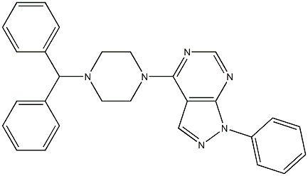 4-(4-benzhydryl-1-piperazinyl)-1-phenyl-1H-pyrazolo[3,4-d]pyrimidine 结构式