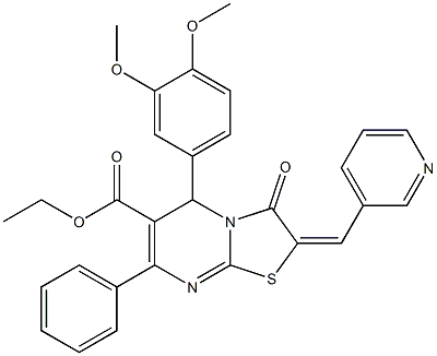 ethyl 5-(3,4-dimethoxyphenyl)-3-oxo-7-phenyl-2-(3-pyridinylmethylene)-2,3-dihydro-5H-[1,3]thiazolo[3,2-a]pyrimidine-6-carboxylate 结构式