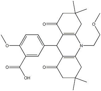 2-methoxy-5-[10-(2-methoxyethyl)-3,3,6,6-tetramethyl-1,8-dioxo-1,2,3,4,5,6,7,8,9,10-decahydroacridin-9-yl]benzoic acid 结构式