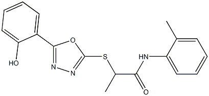 2-{[5-(2-hydroxyphenyl)-1,3,4-oxadiazol-2-yl]sulfanyl}-N-(2-methylphenyl)propanamide 结构式