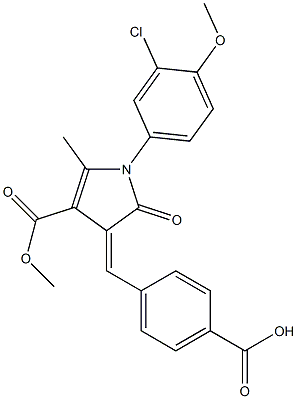 4-{[1-(3-chloro-4-methoxyphenyl)-4-(methoxycarbonyl)-5-methyl-2-oxo-1,2-dihydro-3H-pyrrol-3-ylidene]methyl}benzoic acid 结构式