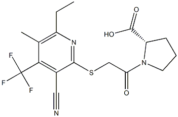 1-({[3-cyano-6-ethyl-5-methyl-4-(trifluoromethyl)-2-pyridinyl]sulfanyl}acetyl)proline 结构式