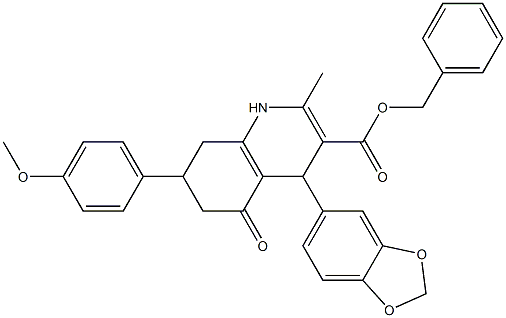 benzyl 4-(1,3-benzodioxol-5-yl)-7-(4-methoxyphenyl)-2-methyl-5-oxo-1,4,5,6,7,8-hexahydro-3-quinolinecarboxylate 结构式