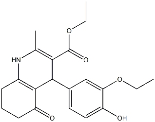 ethyl 4-[3-(ethyloxy)-4-hydroxyphenyl]-2-methyl-5-oxo-1,4,5,6,7,8-hexahydroquinoline-3-carboxylate 结构式