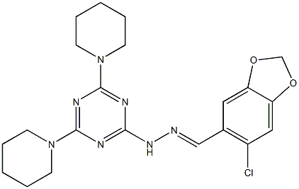 6-chloro-1,3-benzodioxole-5-carbaldehyde [4,6-di(1-piperidinyl)-1,3,5-triazin-2-yl]hydrazone 结构式