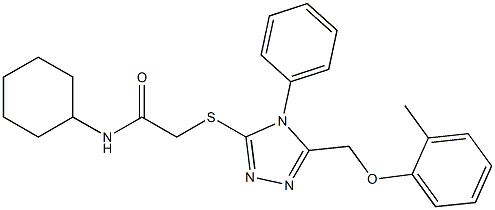 N-cyclohexyl-2-({5-[(2-methylphenoxy)methyl]-4-phenyl-4H-1,2,4-triazol-3-yl}sulfanyl)acetamide 结构式