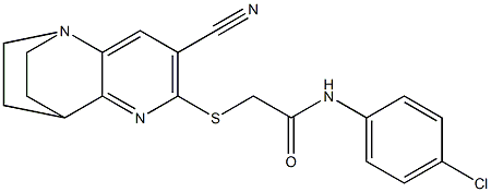N-(4-chlorophenyl)-2-[(4-cyano-1,6-diazatricyclo[6.2.2.0~2,7~]dodeca-2,4,6-trien-5-yl)sulfanyl]acetamide 结构式