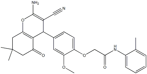 2-[4-(2-amino-3-cyano-7,7-dimethyl-5-oxo-5,6,7,8-tetrahydro-4H-chromen-4-yl)-2-methoxyphenoxy]-N-(2-methylphenyl)acetamide 结构式