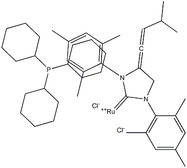 Isopentenylidene(1,3-dimesitylimidazolidin-2-ylidene)  (tricyclohexylphosphine)ruthenium(II)  dichloride 结构式