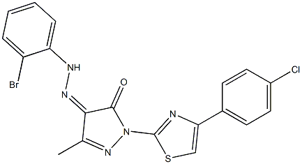 1-[4-(4-chlorophenyl)-1,3-thiazol-2-yl]-3-methyl-1H-pyrazole-4,5-dione 4-[N-(2-bromophenyl)hydrazone] 结构式