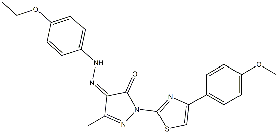 1-[4-(4-methoxyphenyl)-1,3-thiazol-2-yl]-3-methyl-1H-pyrazole-4,5-dione 4-[N-(4-ethoxyphenyl)hydrazone] 结构式