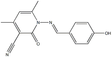 1-{[(E)-(4-hydroxyphenyl)methylidene]amino}-4,6-dimethyl-2-oxo-1,2-dihydro-3-pyridinecarbonitrile 结构式