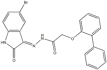2-([1,1'-biphenyl]-2-yloxy)-N'-(5-bromo-2-oxo-1,2-dihydro-3H-indol-3-ylidene)acetohydrazide 结构式