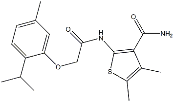 2-{[2-(2-isopropyl-5-methylphenoxy)acetyl]amino}-4,5-dimethyl-3-thiophenecarboxamide 结构式