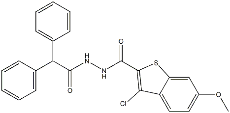 3-chloro-N'-(2,2-diphenylacetyl)-6-methoxy-1-benzothiophene-2-carbohydrazide 结构式