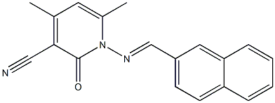 4,6-dimethyl-1-{[(E)-2-naphthylmethylidene]amino}-2-oxo-1,2-dihydro-3-pyridinecarbonitrile 结构式