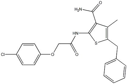 5-benzyl-2-{[2-(4-chlorophenoxy)acetyl]amino}-4-methyl-3-thiophenecarboxamide 结构式