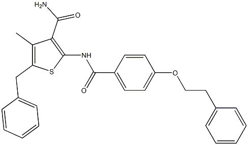 5-benzyl-4-methyl-2-{[4-(phenethyloxy)benzoyl]amino}-3-thiophenecarboxamide 结构式