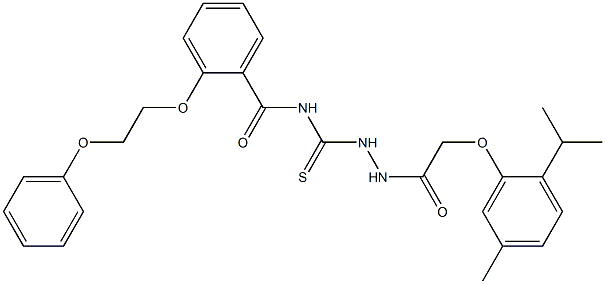 N-({2-[2-(2-isopropyl-5-methylphenoxy)acetyl]hydrazino}carbothioyl)-2-(2-phenoxyethoxy)benzamide 结构式