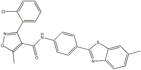 3-(2-chlorophenyl)-5-methyl-N-[4-(6-methyl-1,3-benzothiazol-2-yl)phenyl]-4-isoxazolecarboxamide 结构式