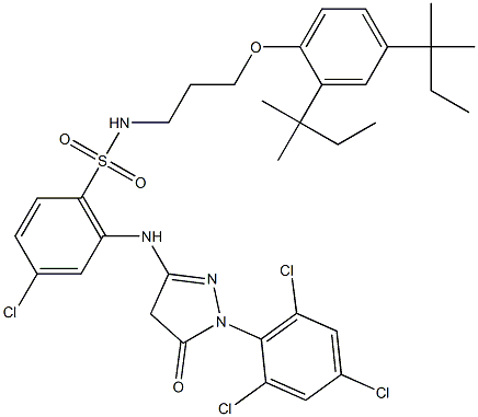 1-(2,4,6-Trichlorophenyl)-3-[3-chloro-6-[3-(2,4-di-tert-pentylphenoxy)propylsulfamoyl]anilino]-5(4H)-pyrazolone 结构式