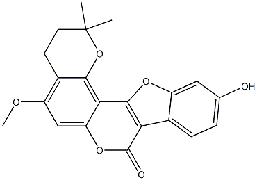 3,4-Dihydro-2,2-dimethyl-11-hydroxy-5-methoxy-2H,8H-benzofuro[3,2-c]pyrano[2,3-f][1]benzopyran-8-one 结构式